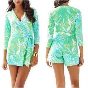 Lilly Pulitzer Karlie Green White Wrap Romper
